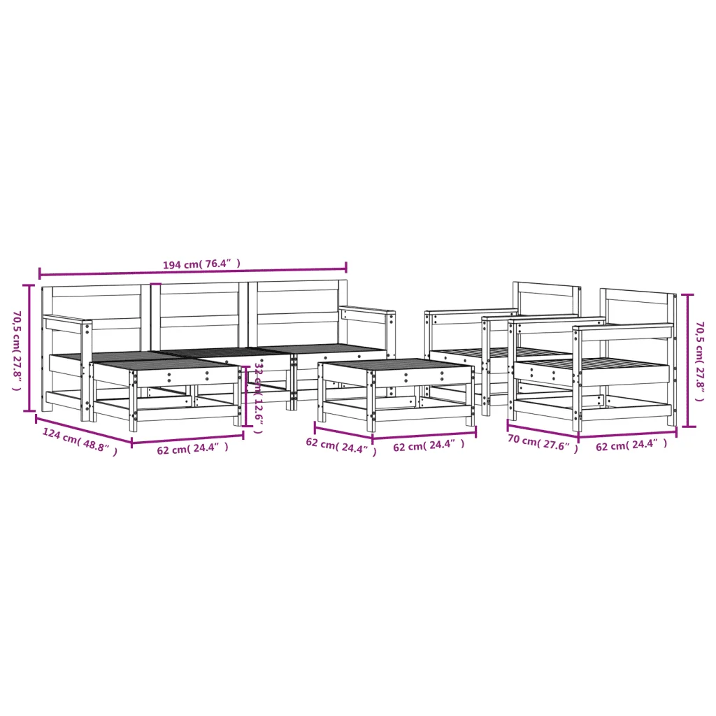 Set Salotto da Giardino 7 pz Bianco in Legno Massello di Pino 3186257 - Image 8