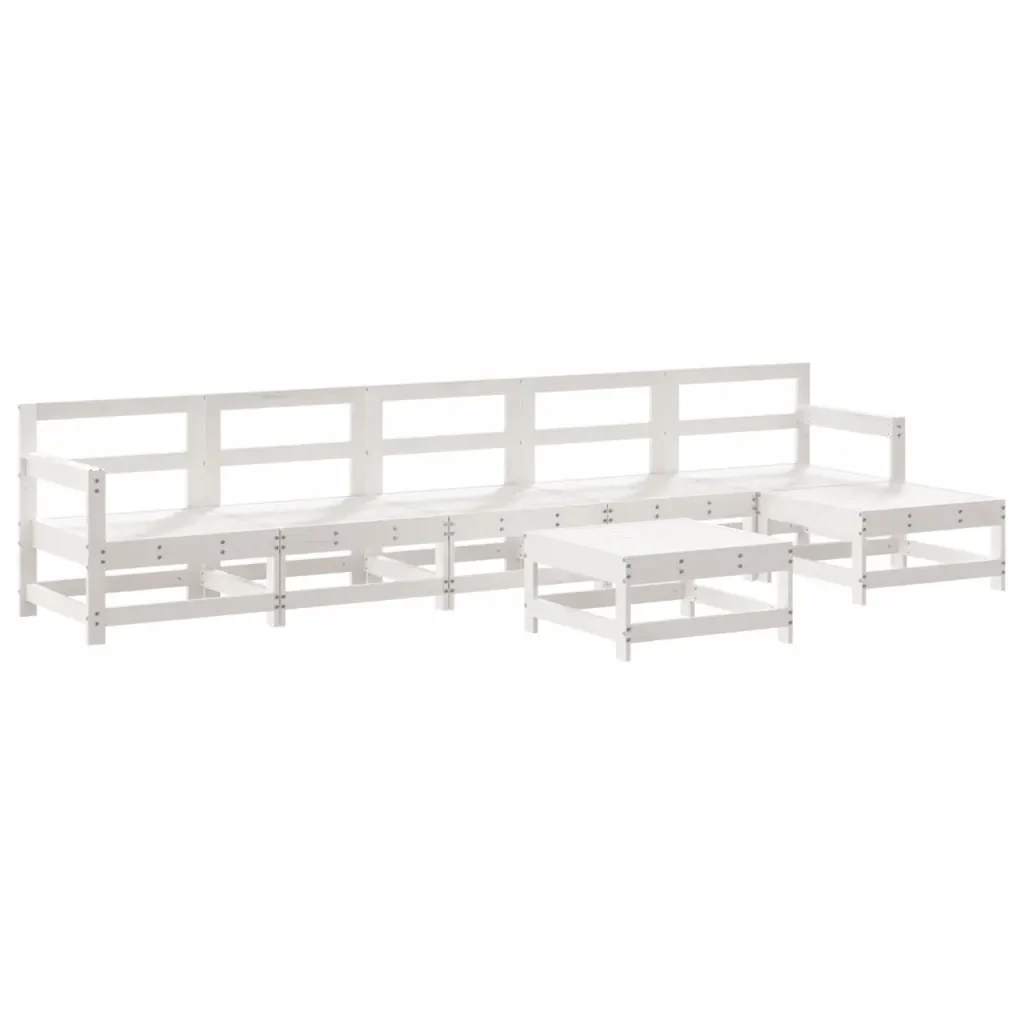 Set Salotto da Giardino 7 pz Bianco in Legno Massello di Pino 3186432 - Image 2