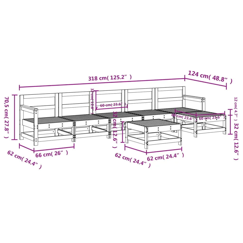 Set Salotto da Giardino 7 pz Bianco in Legno Massello di Pino 3186432 - Image 8
