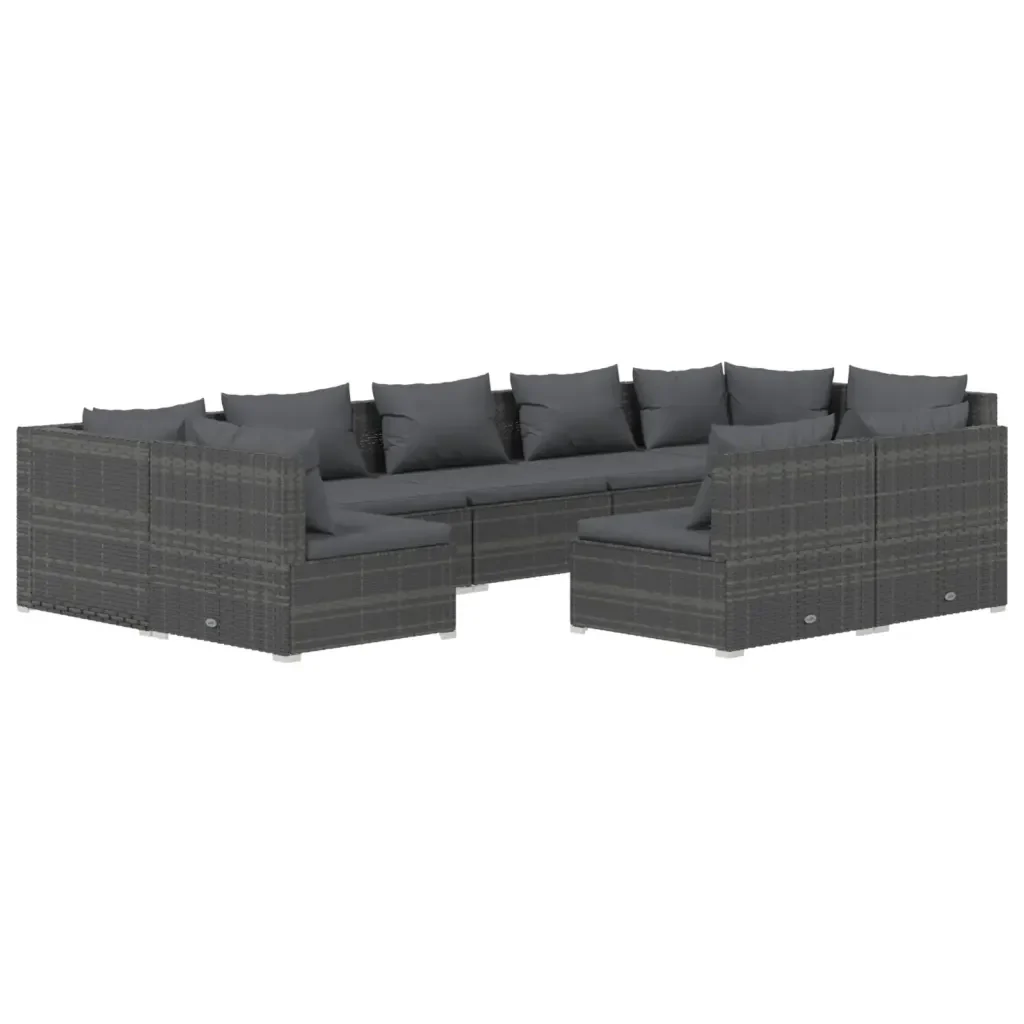 Set Salotto da Giardino 9 pz con Cuscini in Polyrattan Grigio 3102029 - Image 2
