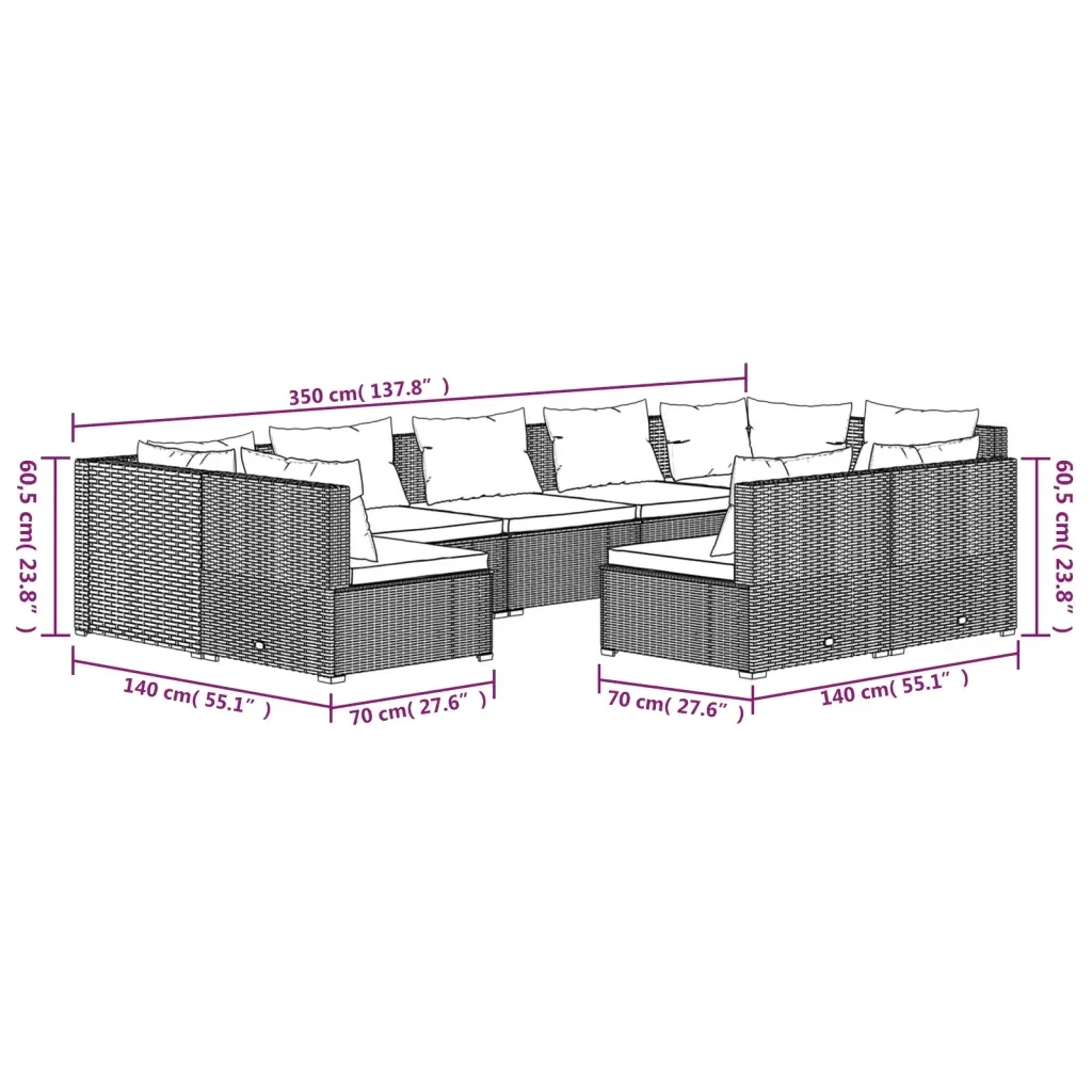 Set Salotto da Giardino 9 pz con Cuscini in Polyrattan Grigio 3102029 - Image 7