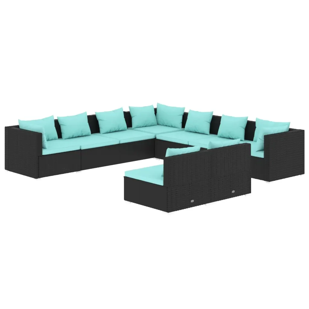 Set Salotto da Giardino con Cuscini 9pz Nero in Polyrattan 3102417 - Image 2