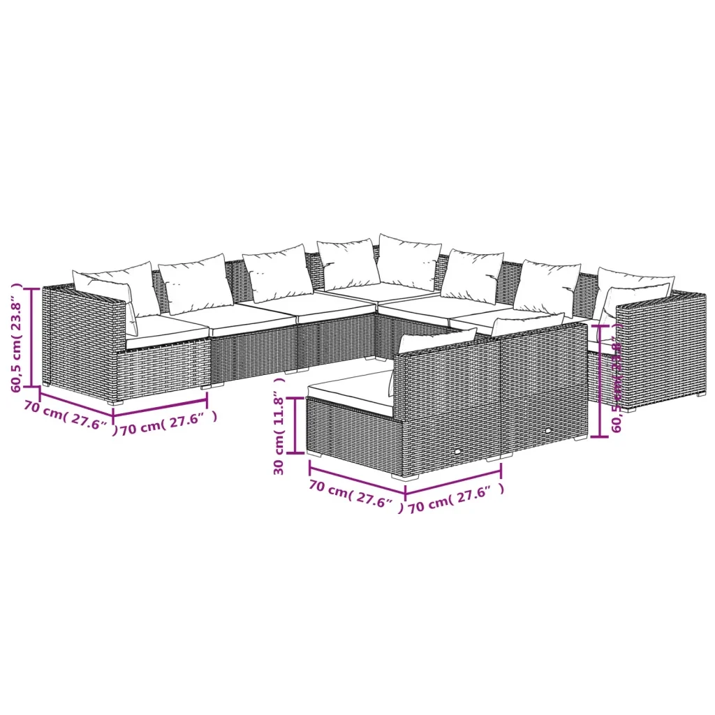 Set Salotto da Giardino con Cuscini 9pz Nero in Polyrattan 3102417 - Image 7