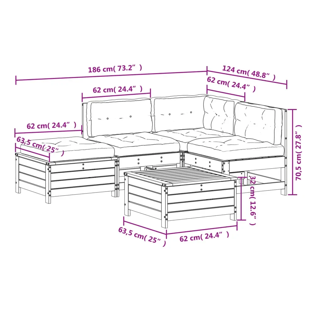 Set Salotto Giardino 5pz con Cuscini Bianco Legno Massello Pino 3250701 - Image 10