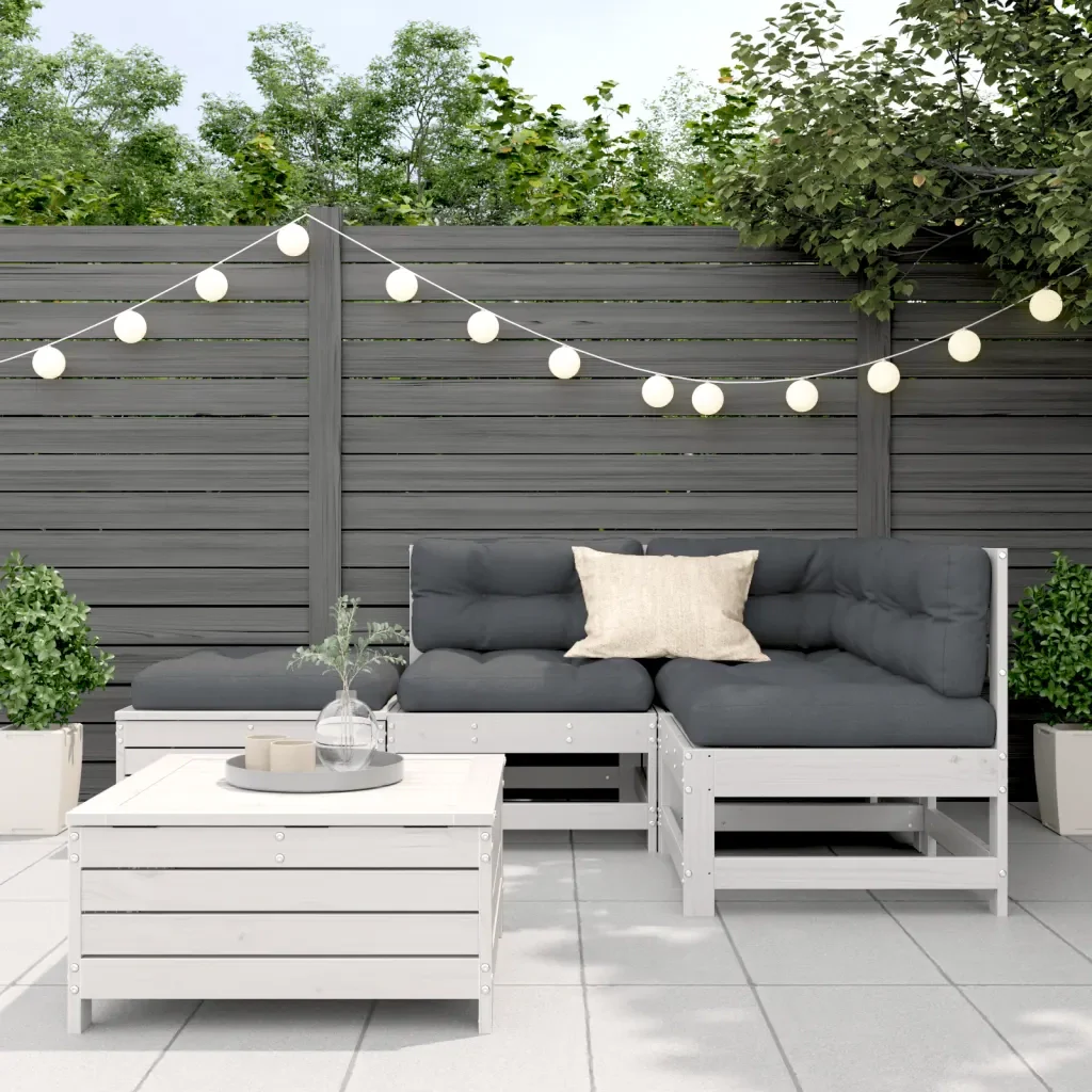 Set Salotto Giardino 5pz con Cuscini Bianco Legno Massello Pino 3250701 - Image 3