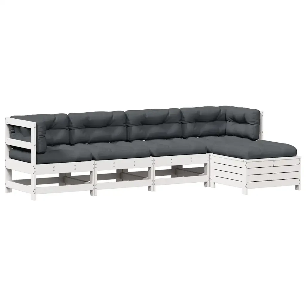 Set Salotto Giardino 5pz con Cuscini Bianco Legno Massello Pino 3250841 - Image 2