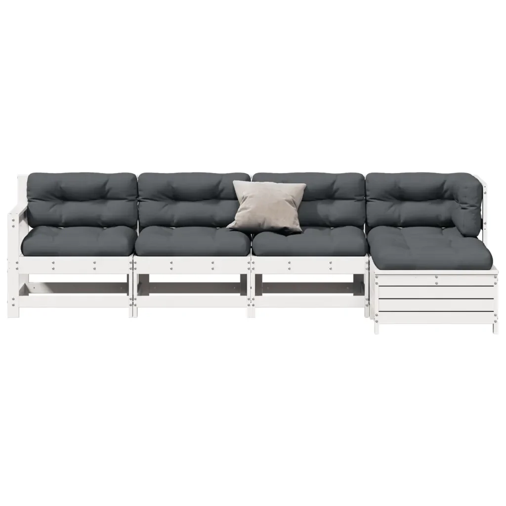 Set Salotto Giardino 5pz con Cuscini Bianco Legno Massello Pino 3250849 - Image 3