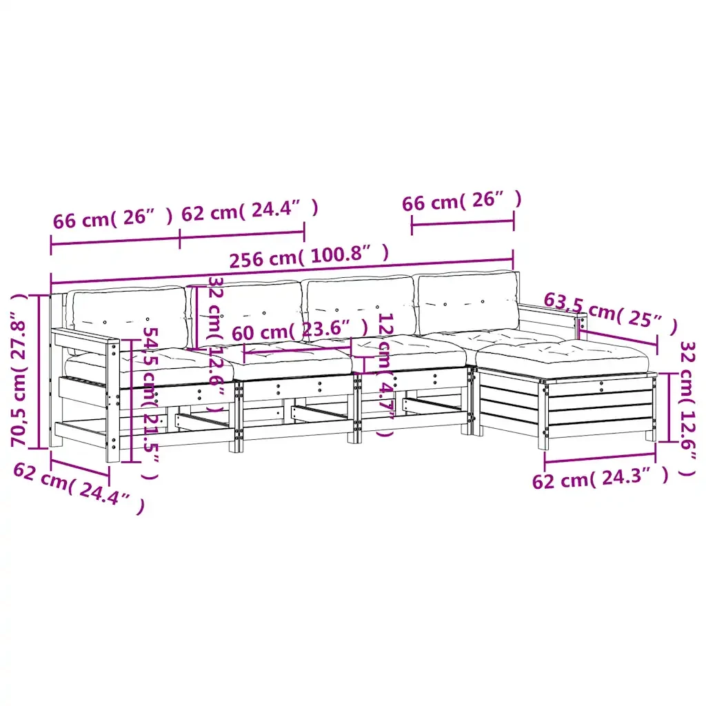 Set Salotto Giardino 5pz con Cuscini Bianco Legno Massello Pino 3250857 - Image 10