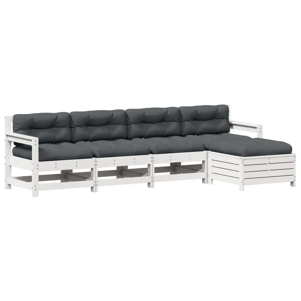 Set Salotto Giardino 5pz con Cuscini Bianco Legno Massello Pino 3250857 - Image 2