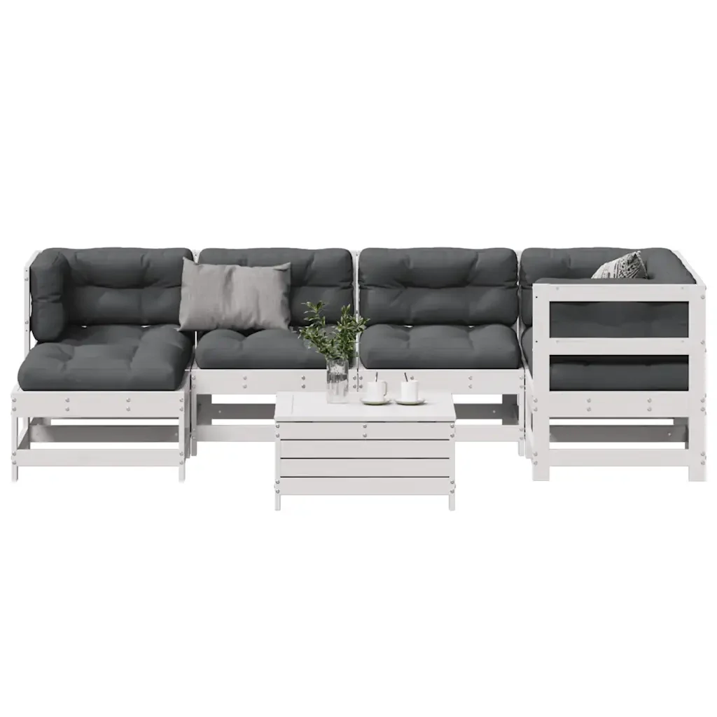 Set Salotto Giardino 7pz con Cuscini Bianco Legno Massello Pino 3250913