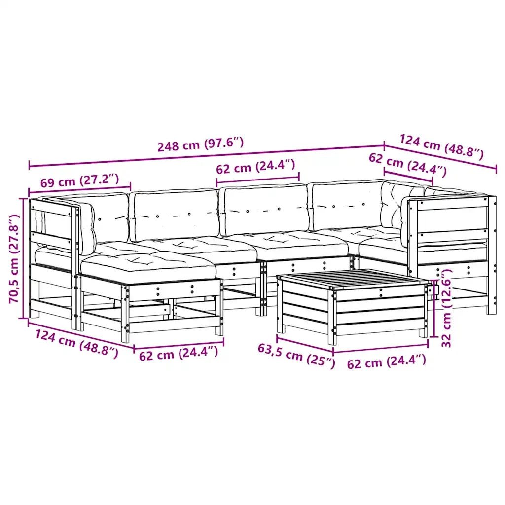 Set Salotto Giardino 7pz con Cuscini Bianco Legno Massello Pino 3250913 - Image 10
