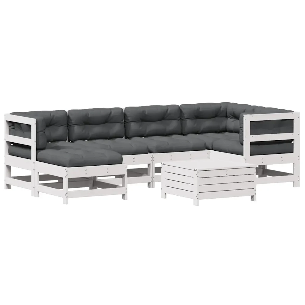 Set Salotto Giardino 7pz con Cuscini Bianco Legno Massello Pino 3250913 - Image 2