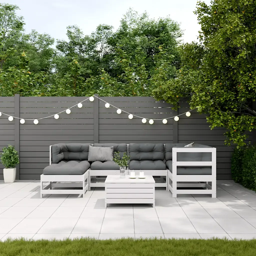 Set Salotto Giardino 7pz con Cuscini Bianco Legno Massello Pino 3250913 - Image 3