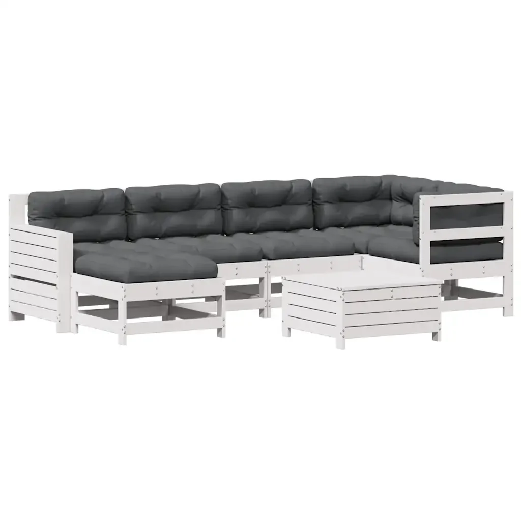 Set Salotto Giardino 7pz con Cuscini Bianco Legno Massello Pino 3250921 - Image 2