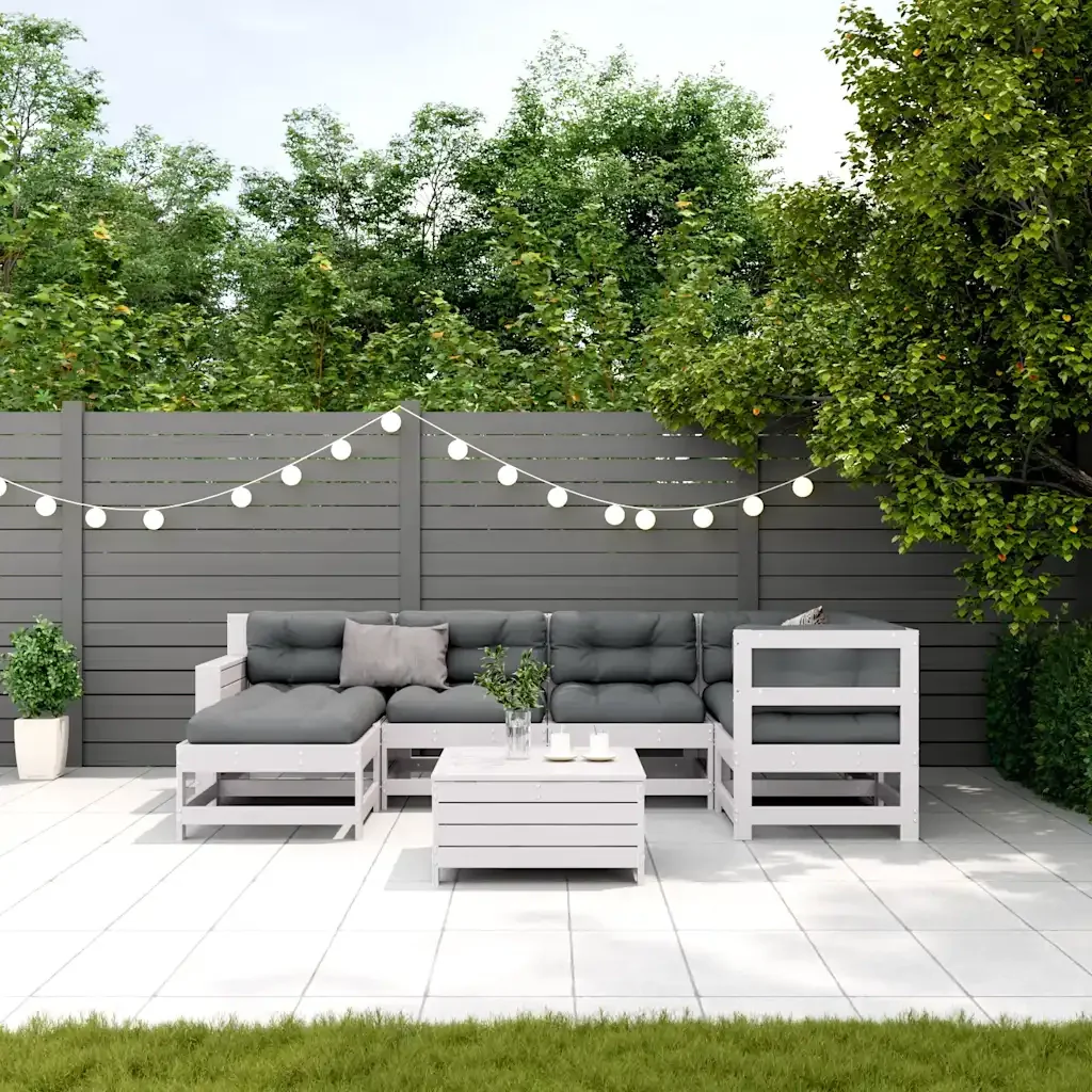 Set Salotto Giardino 7pz con Cuscini Bianco Legno Massello Pino 3250921 - Image 3