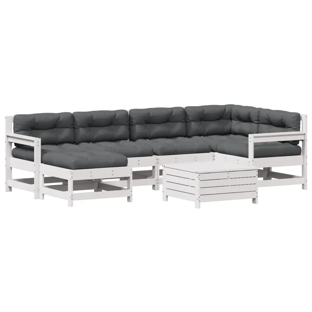 Set Salotto Giardino 7pz con Cuscini Bianco Legno Massello Pino 3250937 - Image 2
