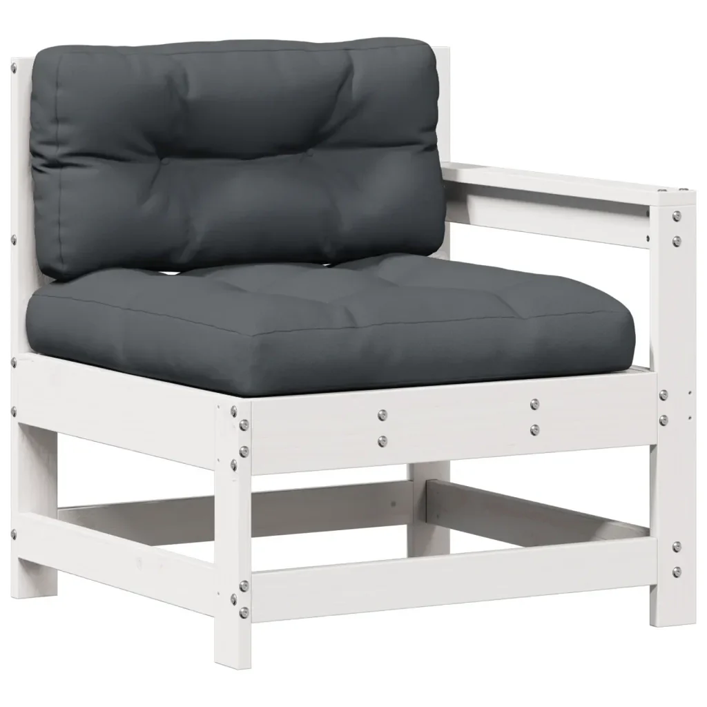 Set Salotto Giardino 8pz con Cuscini Bianco Legno Massello Pino 3250601 - Image 4