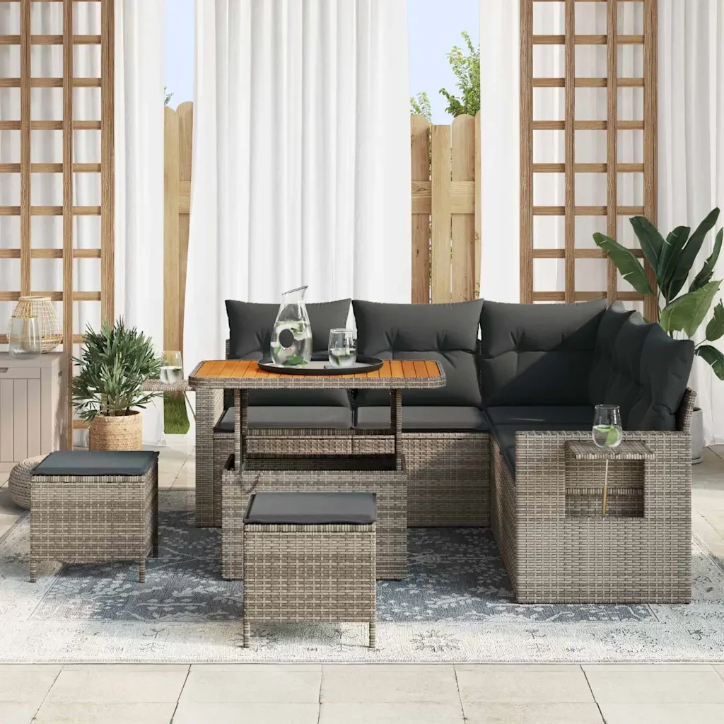 Set Divano da Giardino con cuscino 9 pcs Grigio polyrattan 3363698 - Image 3