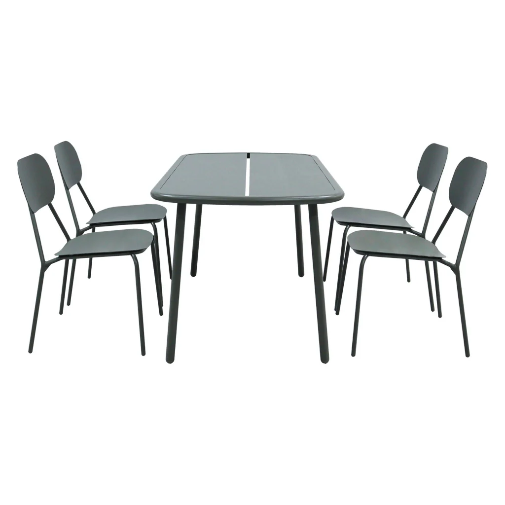 Set tavolo da giardino in alluminio con 4 sedie, verde kaki - Image 3