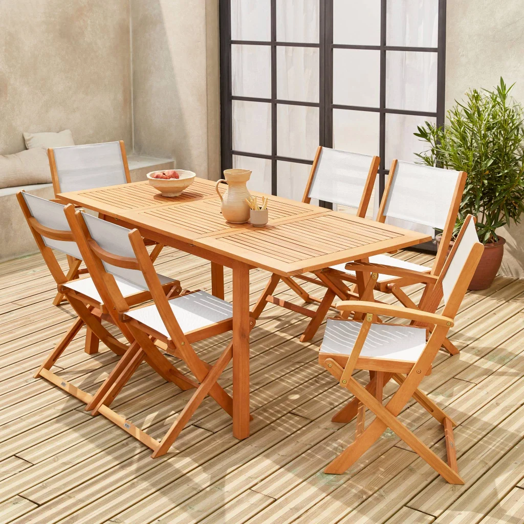 Set tavolo da giardino rettangolare allungabile in legno con 6 sedie, - Image 2