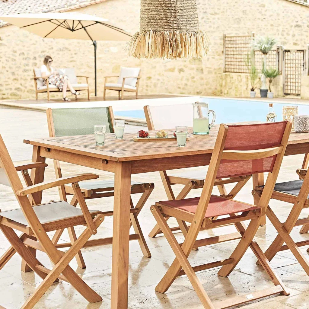 Set tavolo da giardino rettangolare allungabile in legno con 6 sedie, - Image 4