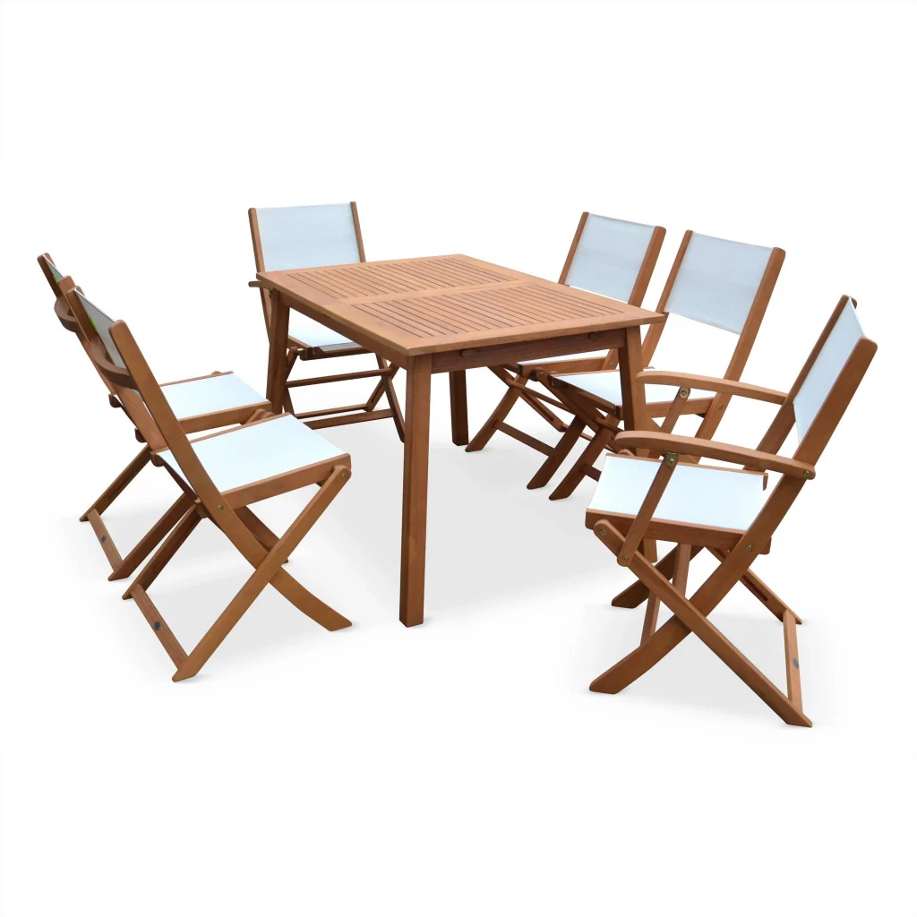 Set tavolo da giardino rettangolare allungabile in legno con 6 sedie, - Image 5