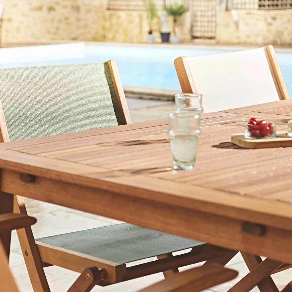 Set tavolo da giardino rettangolare allungabile in legno con 6 sedie, - Image 7