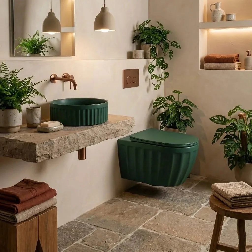 Set: Wc Sospeso + Lavabo Da Appoggio Rea Duo Matcha Matt - Image 9