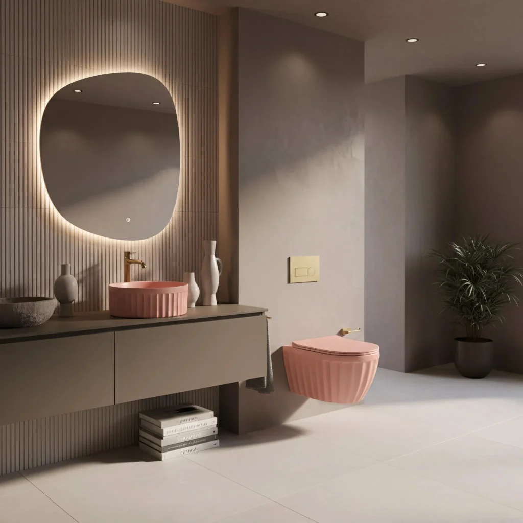 Set: Wc Sospeso + Lavabo Da Appoggio Rea Duo Sweet Pink Matt - Image 10