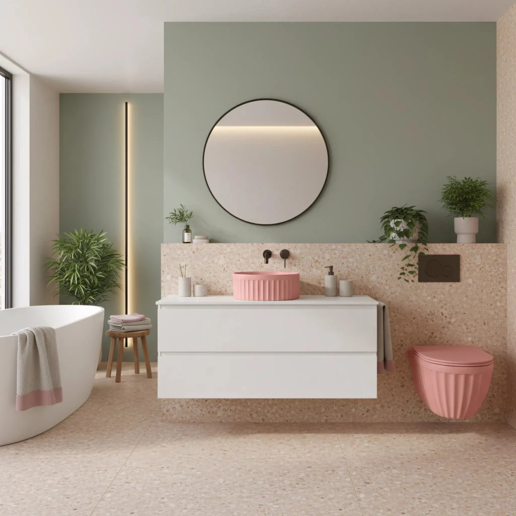 Set: Wc Sospeso + Lavabo Da Appoggio Rea Duo Sweet Pink Matt - Image 6
