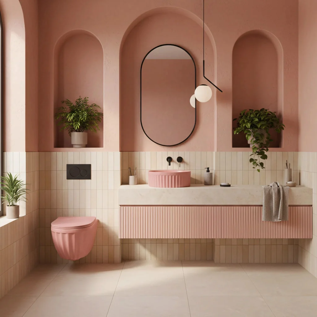 Set: Wc Sospeso + Lavabo Da Appoggio Rea Duo Sweet Pink Matt - Image 7