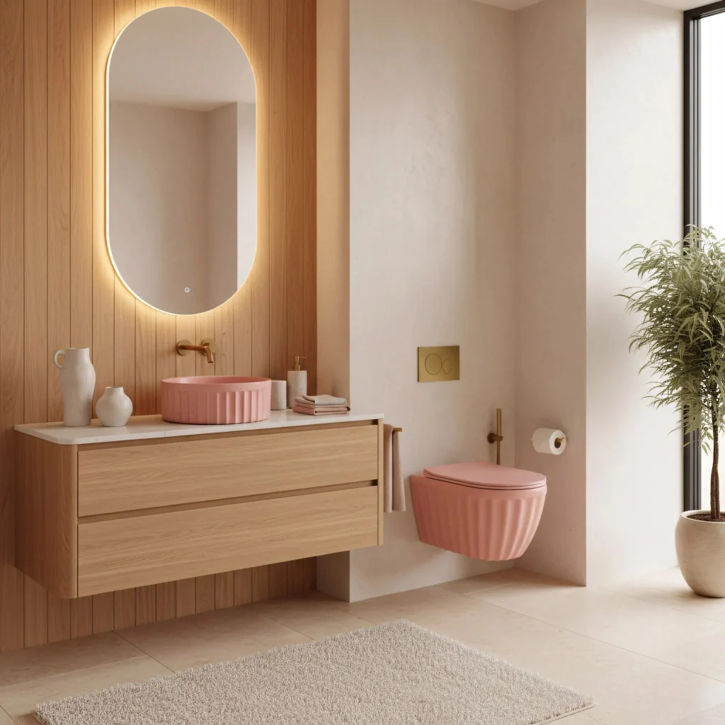 Set: Wc Sospeso + Lavabo Da Appoggio Rea Duo Sweet Pink Matt - Image 8