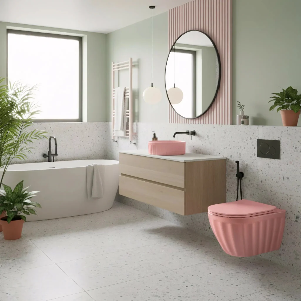 Set: Wc Sospeso + Lavabo Da Appoggio Rea Duo Sweet Pink Matt - Image 9