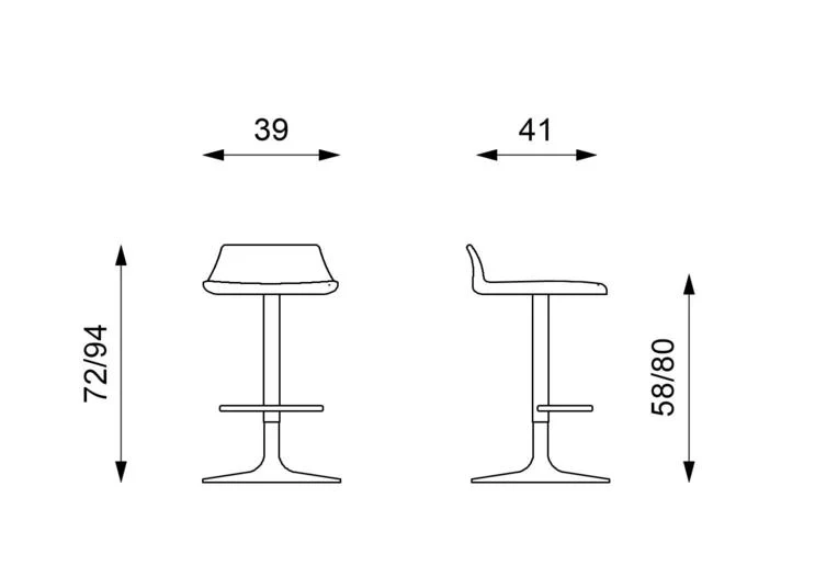 Sgabello Bar 39x41xH72/94 cm in Polipropilene Fred Nero - Image 4