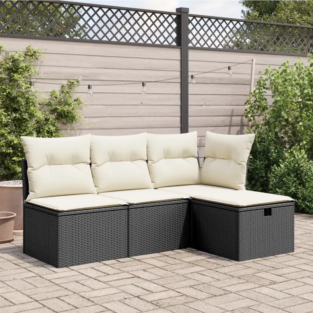 Sgabello Giardino con Cuscino Nero 55x55x37 cm in Polyrattan 366002 - Image 3