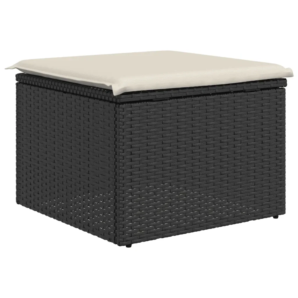 Sgabello Giardino con Cuscino Nero 55x55x37 cm in Polyrattan 366002 - Image 6