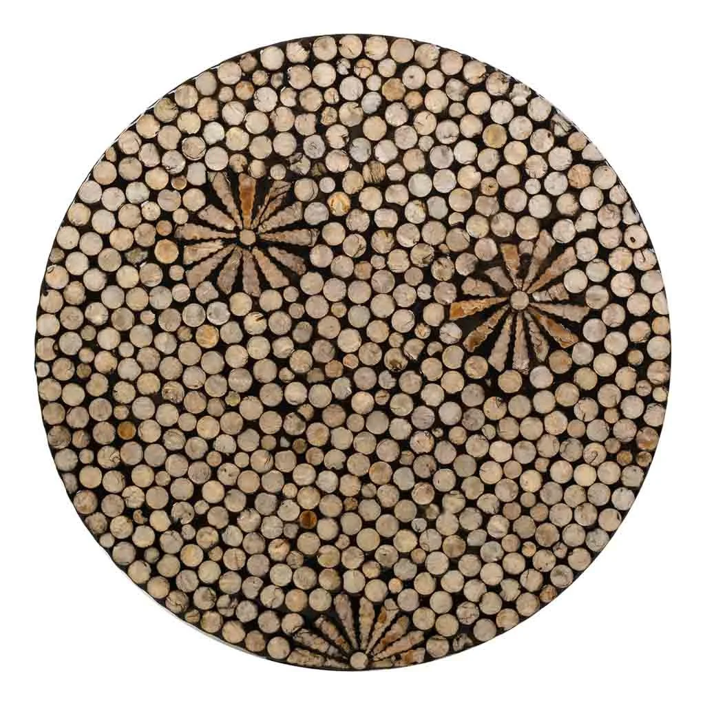 Sgabello rotondo in legno rifinito in capiz marrone 40x40x51h - Image 4