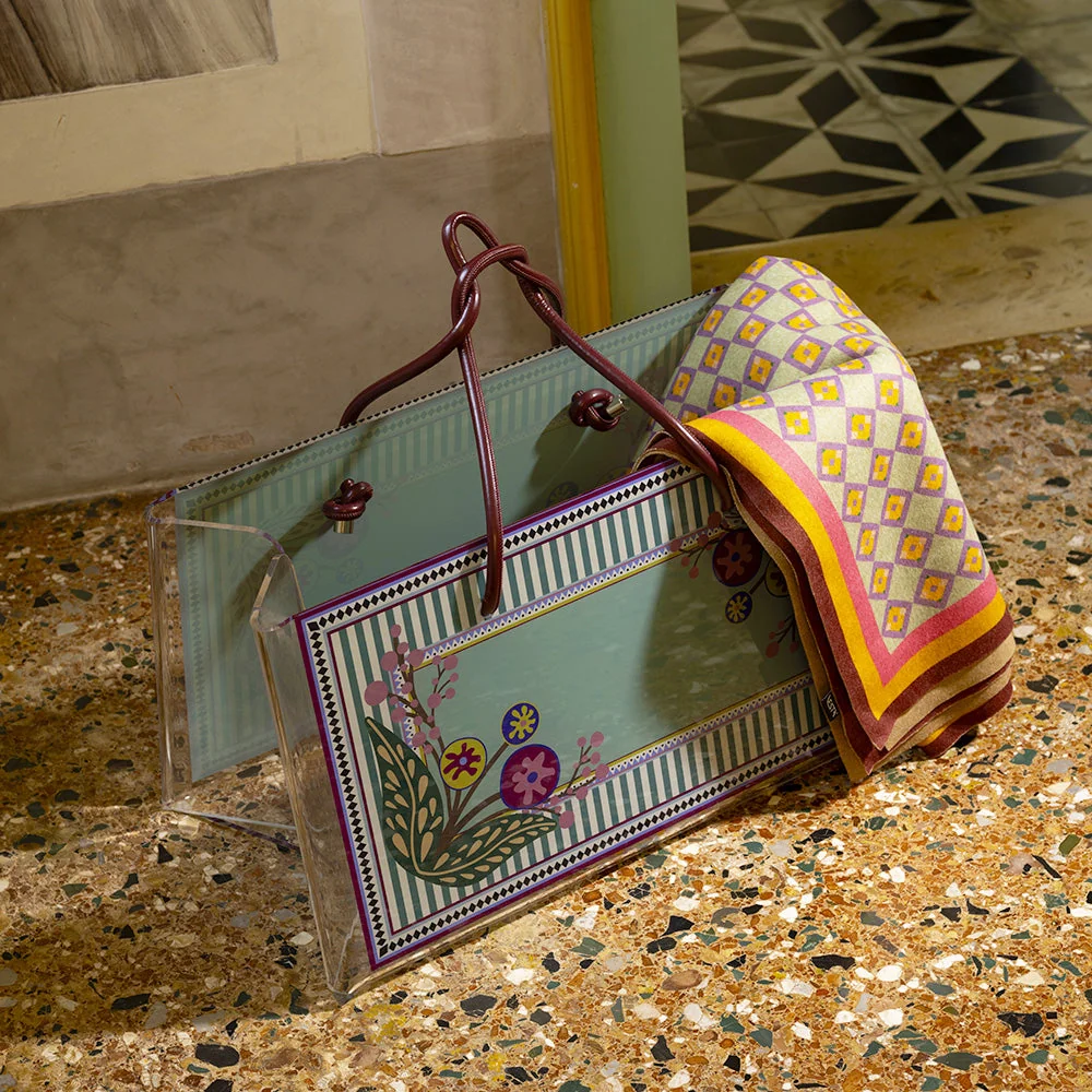 SHOPPER GRANDE CHARLOTTE IN CRISTALLO ACRILICO TRASPARENTE E CON DECORO DANUBIO - Image 2