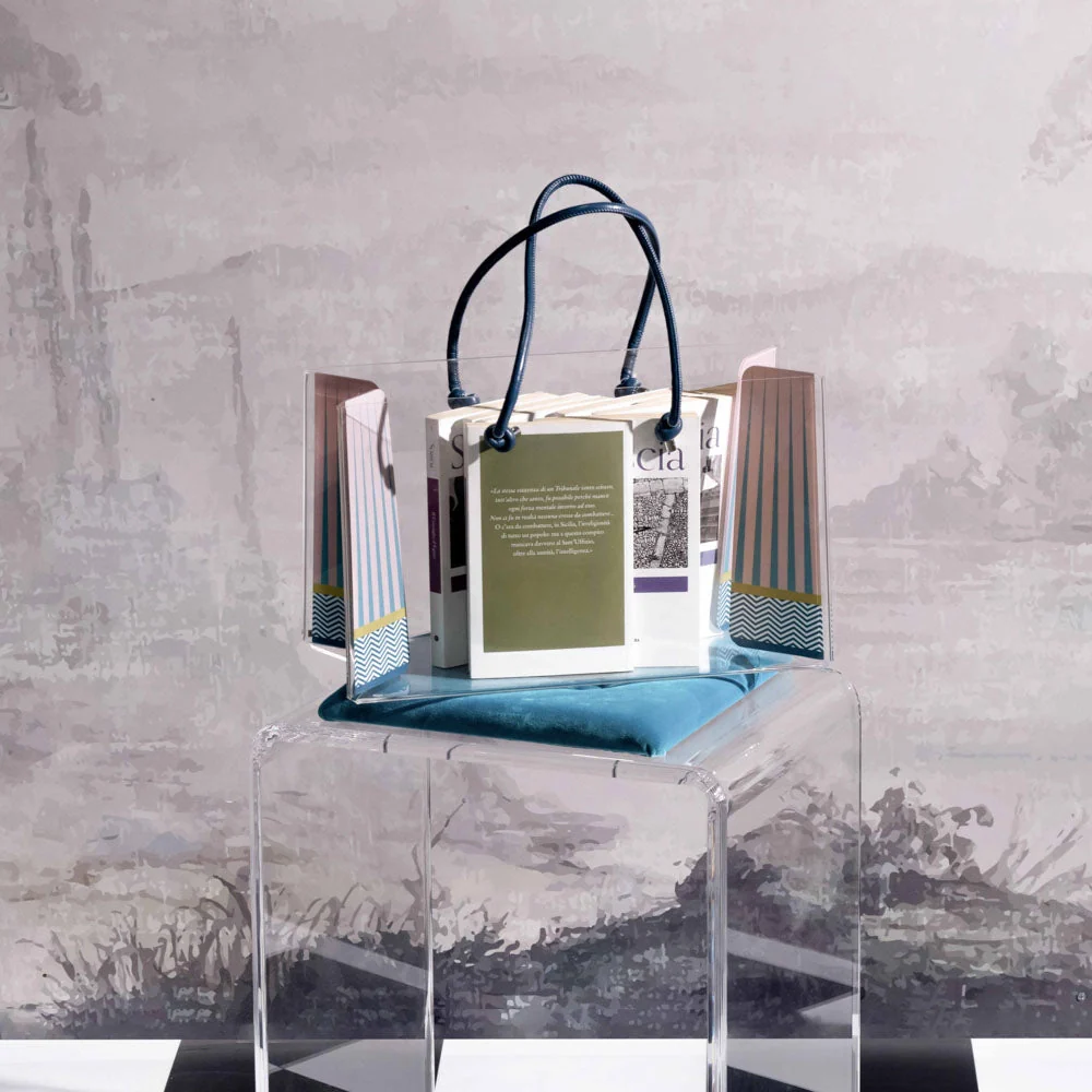 SHOPPER MEDIA CHARLOTTE IN CRISTALLO ACRILICO TRASPARENTE E CON DECORO FOULARD - Image 2