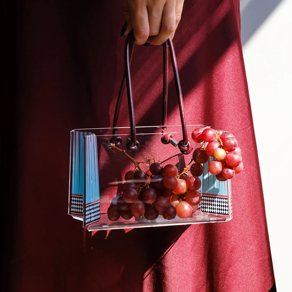 SHOPPER PICCOLA CHARLOTTE IN CRISTALLO ACRILICO TRASPARENTE E CON DECORO FOULARD - Image 2