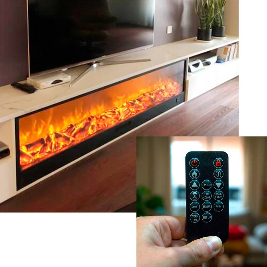 Sined Caminetto Amiata Caminetto Elettrico Da Incasso e Appoggio Da 180 Cm Con Potenza 1500w Nero Camino Da Interno Effetto Fiamma 6 Intensita Telecomando Struttura a Pannelli Laminati a Freddo - Image 4