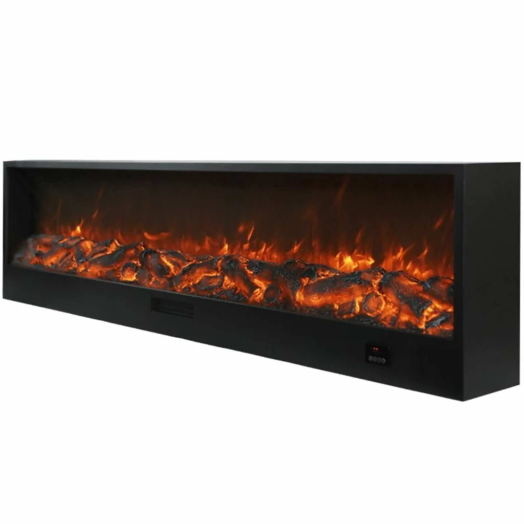 Sined Caminetto Etna Caminetto Elettrico Per Incassare Da 3 Metri Con Potenza 1500w Nero Grande Caminetto Elettrico Da Appoggio Da Interno Reale Effetto Fiamma Comandi Manuali e Telecomando - Image 2