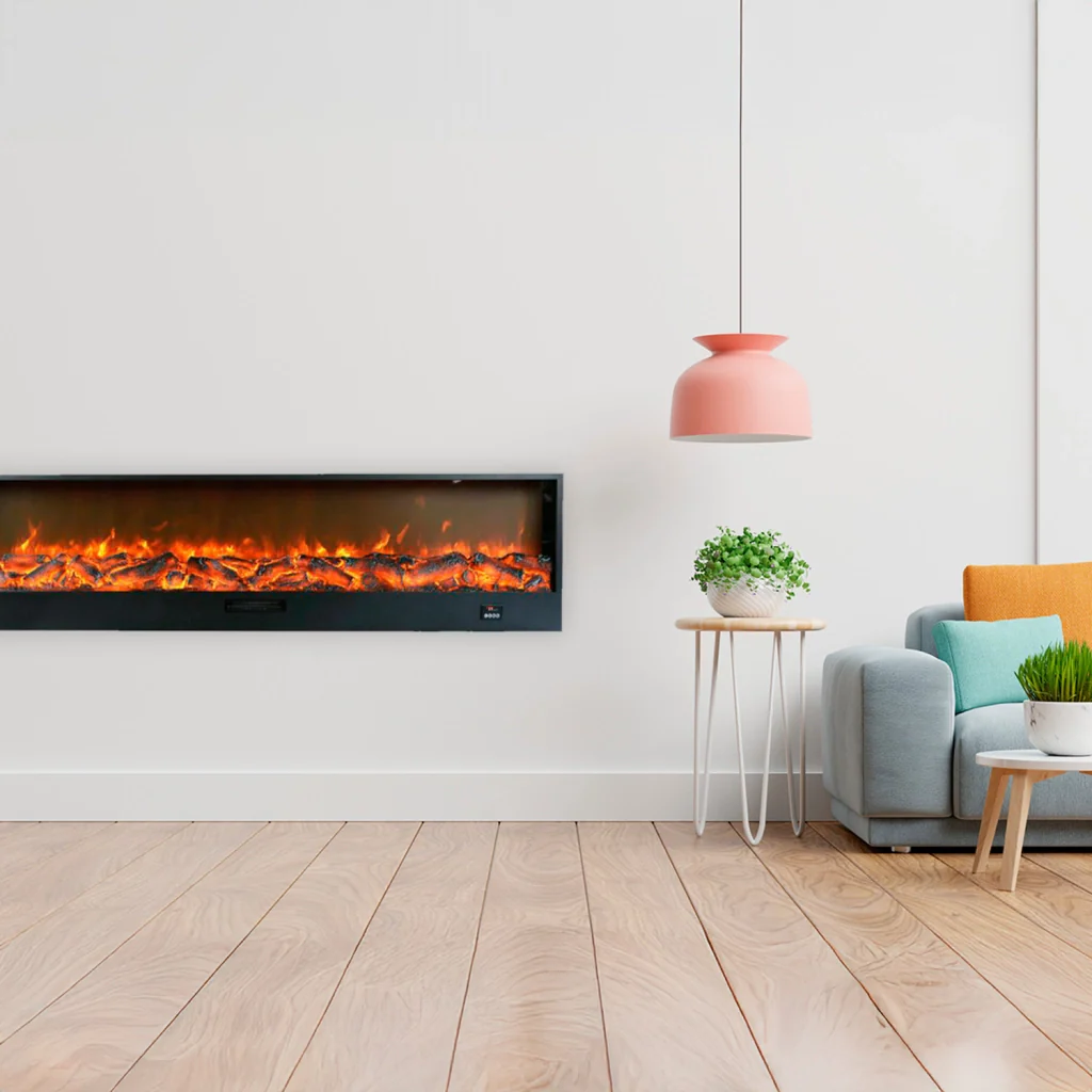 Sined Caminetto Etna Caminetto Elettrico Per Incassare Da 3 Metri Con Potenza 1500w Nero Grande Caminetto Elettrico Da Appoggio Da Interno Reale Effetto Fiamma Comandi Manuali e Telecomando - Image 6