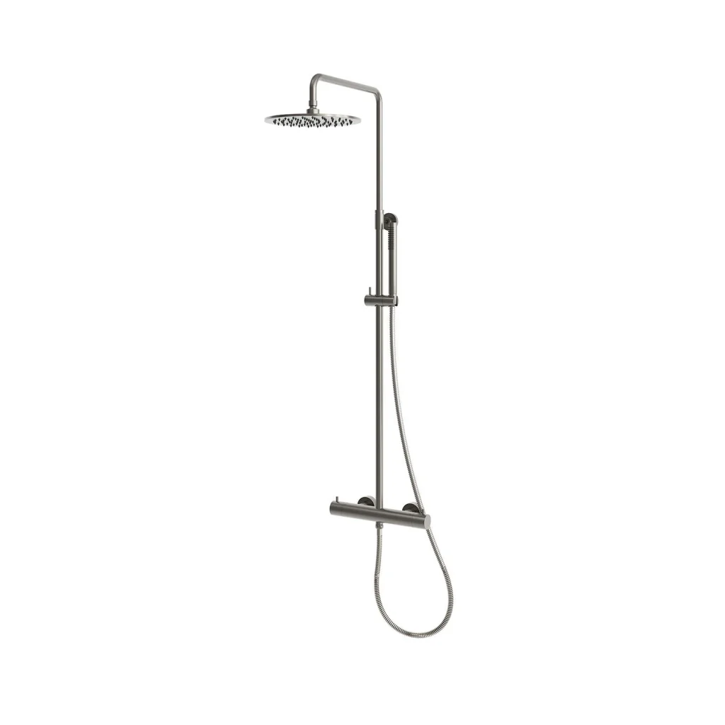 SINED Doccia da Parete Termostatica Levante Acciaio Inox 316L Finitura PVD Canna da Fucile Gun Metal Soffione 25 cm Miscelatore per Acqua Calda e Fredda Installazione a Parete Modello DOCCIA-PARETE-LE - Image 2