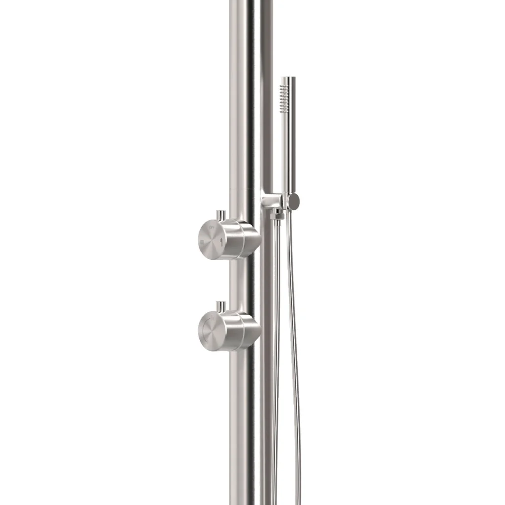 Doccia piscina SINED Luna In Acciaio Inox 316l Acciaio Spazzolato Con Doccino Flessibile Acqua calda e fredda Per Interni Ed Esterni Resistente Ingresso acqua dal basso o laterale - Image 3