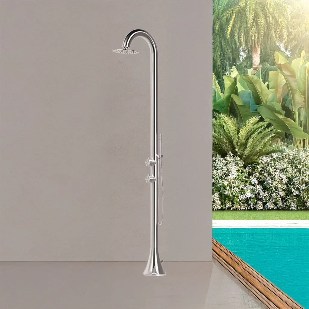 Doccia piscina SINED Luna In Acciaio Inox 316l Acciaio Spazzolato Con Doccino Flessibile Acqua calda e fredda Per Interni Ed Esterni Resistente Ingresso acqua dal basso o laterale - Image 5