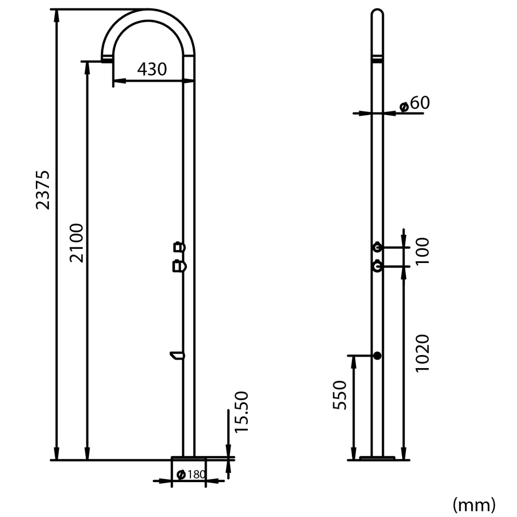 SINED Doccia Esterna Inox Satinato in Acciaio 316L 244 cm di Altezza 6 cm di Diametro Con Sistema Cbox Ideale per Ambienti Marini e Piscine Modello Olbia - Image 7