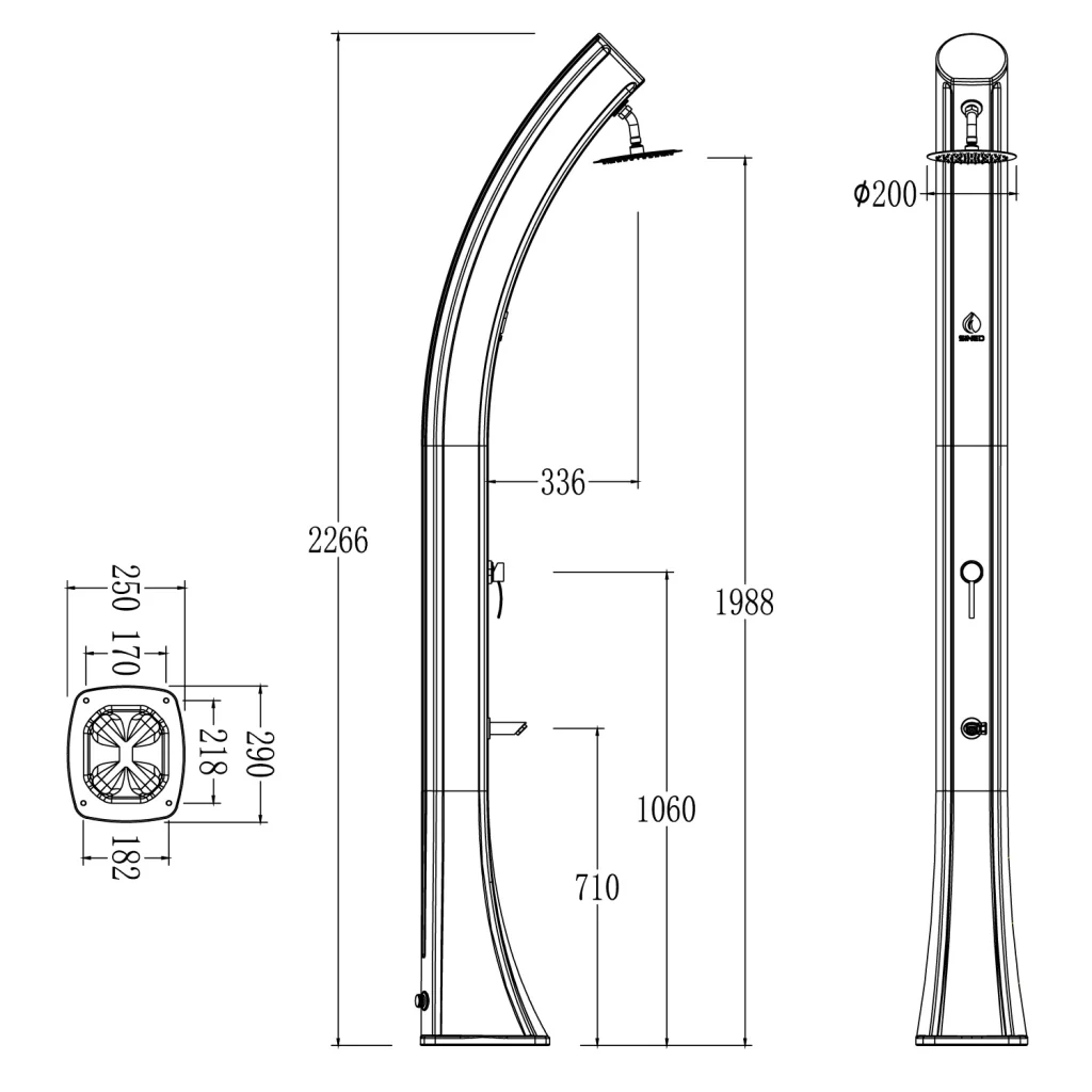 Sined Sole Xxl Doccia Solare Curva In Polietilene Hd Con Rubinetto e Lavapiedi Nero Serbatoio 40l Soffione Rotondo Rubinetto Lavapiedi Accessori In Metallo Colore Oro - Image 10