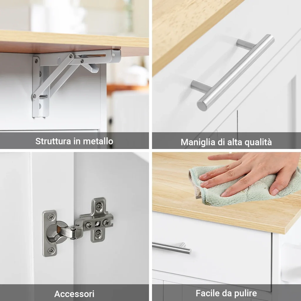 SoBuy FKW129-WN Carrello Cucina con Ruote, Isola Cucina con Piano di Lavoro Estensibile in Legno, 2 Cassetti e Ripiani Regolabili Mobile Salvaspazio per Mobili da Cucina, Bianco, L113 x P91 x H(44-69) - Image 7