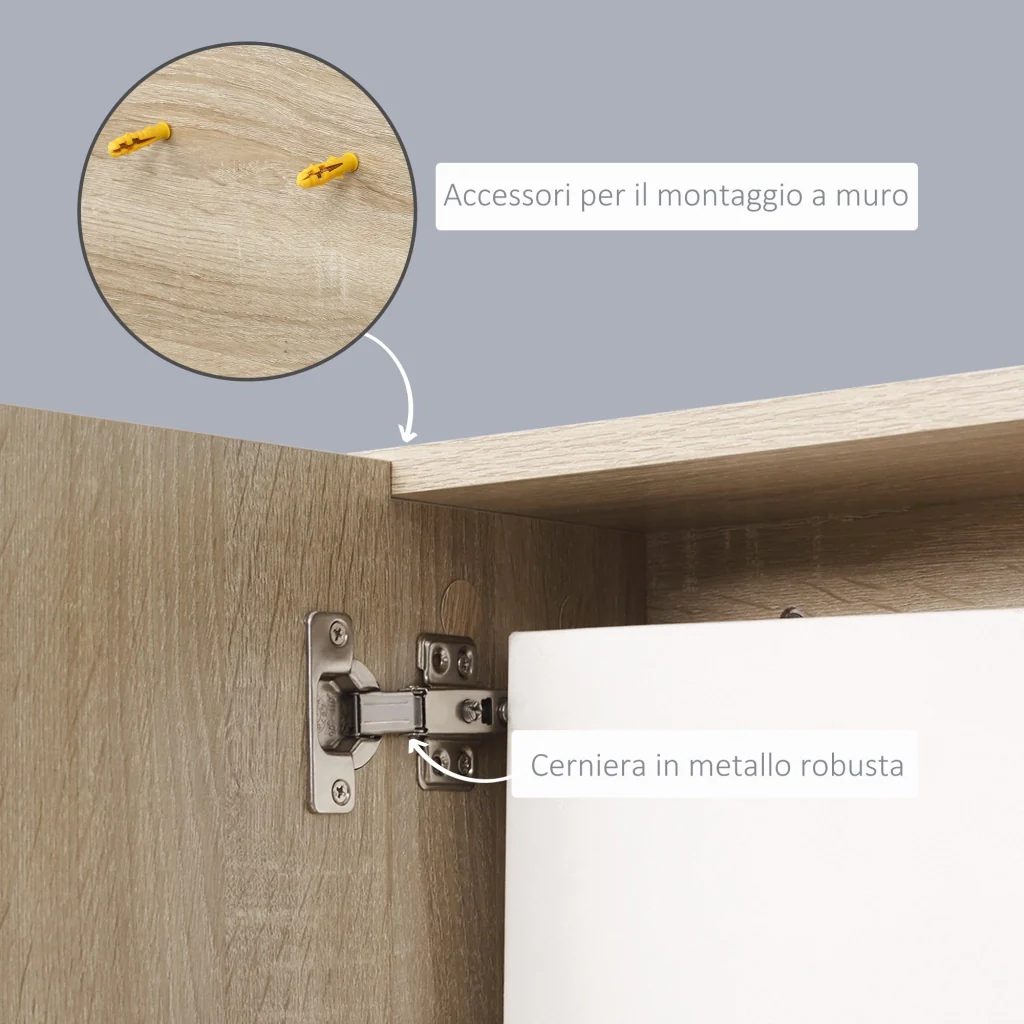Specchiera Bagno a Parete 60x18x50 cm con Anta e 3 Ripiani Laterali in Legno - Image 6